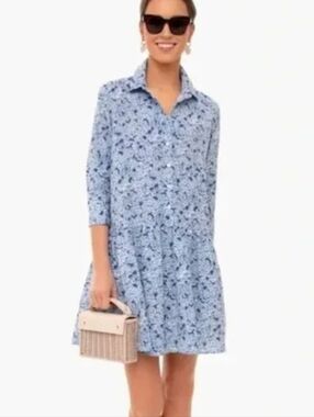 Tuckernuck Hayes Blue Hydrangeas Button Front Shirt Dress